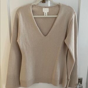 H&M Cream V-Neck Sweater with Relaxed Fit